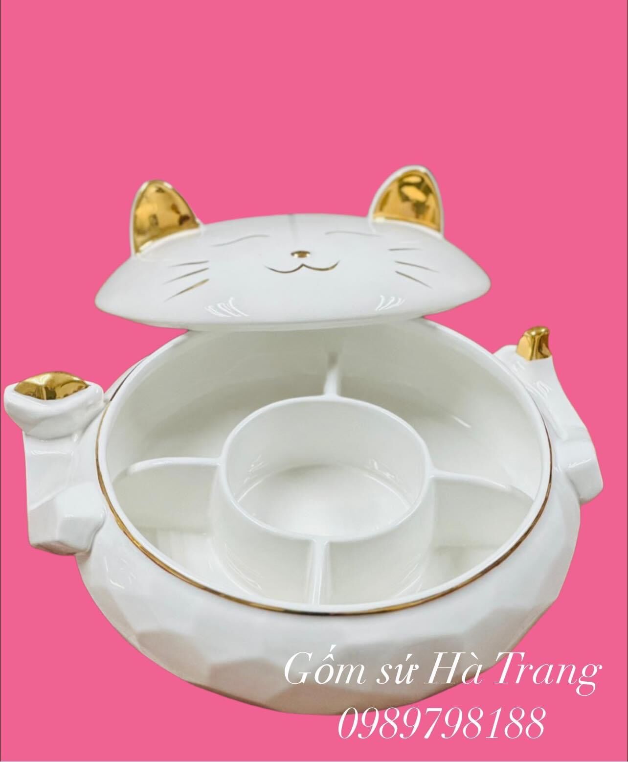 Khay mứt mèo thần tài gốm sứ cao cấp