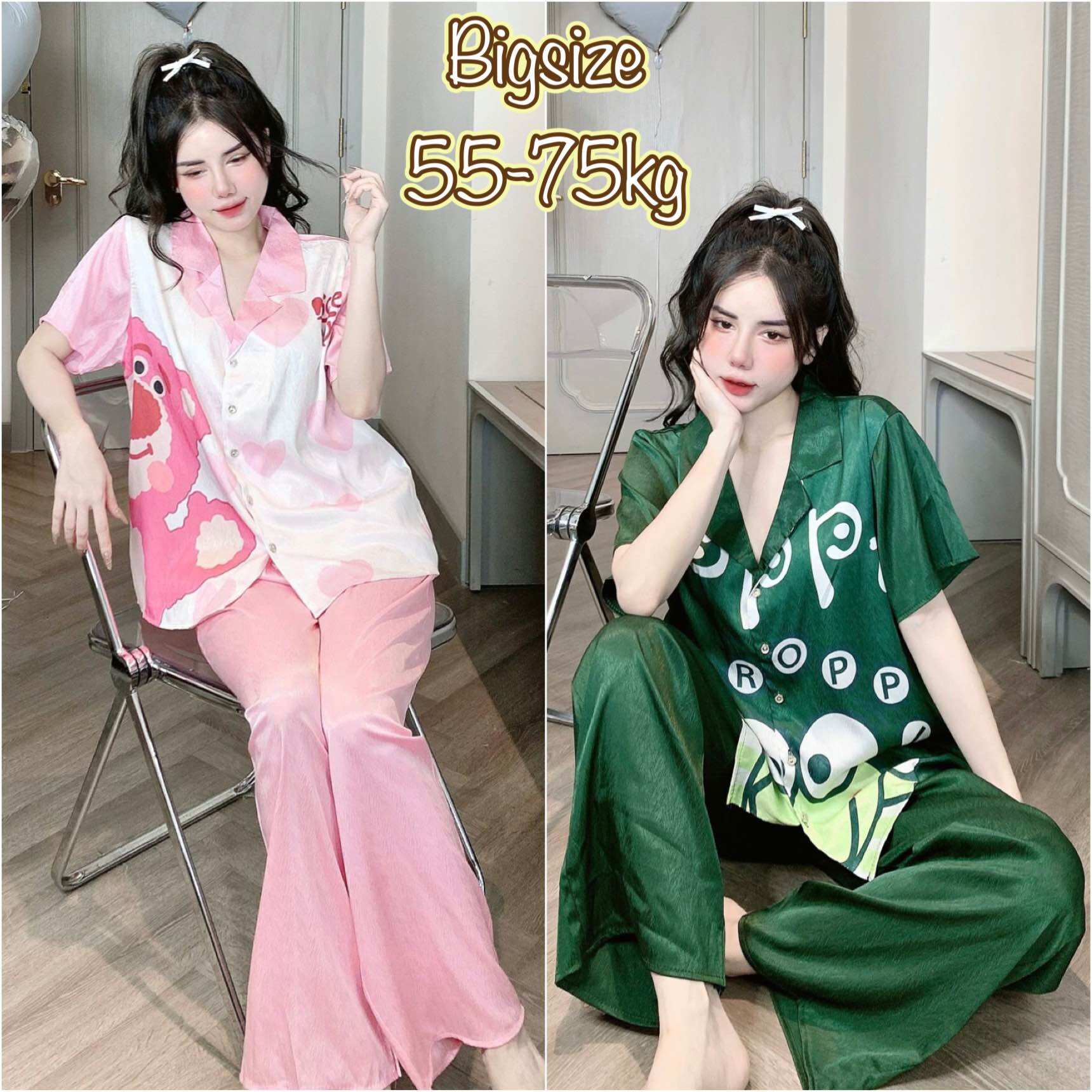 Đồ Bộ Lụa Xước Bigsize Hoạ Tiết siêu kute
