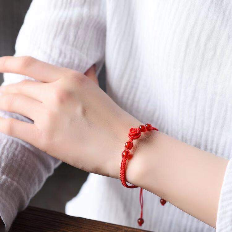 Dây chu sa lắc chân lắc tay mẫu nữ gợi cảm năm tuổi khai vận nam cặp đôi mã não hoa hồng bện