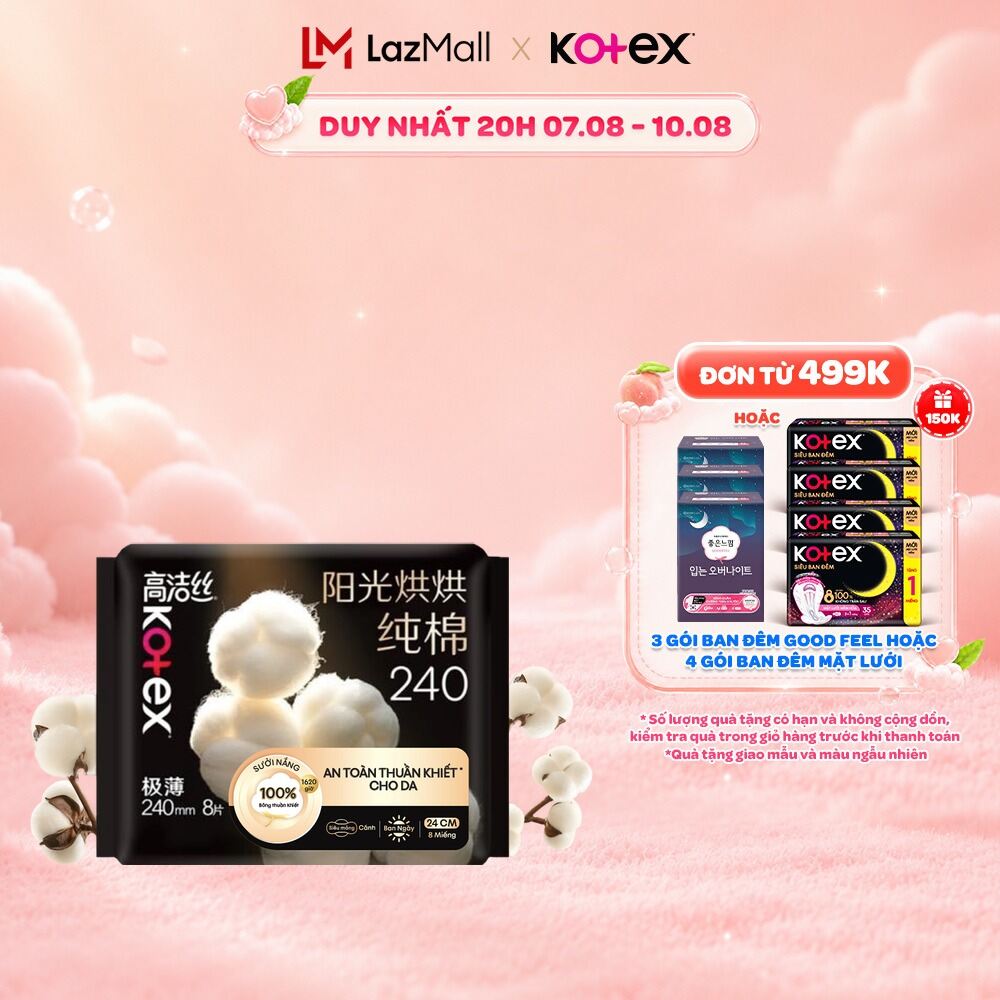 Gói/ Lốc 4 Gói Băng Vệ Sinh Kotex Stylista Mặt Bông Cotton Siêu Mỏng Cánh Sưởi Năng 1620 giờ 24CM 8 miếng/gói