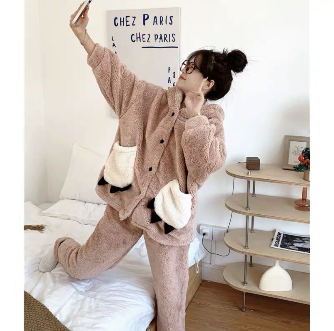 Sét bộ ngủ lông mũ gấu phối túi BN92