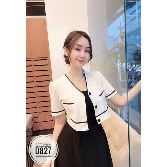 [Ảnh thật] 60=>90kg Bigsize SET ĐẦM KÈM ÁO VIỀN D827