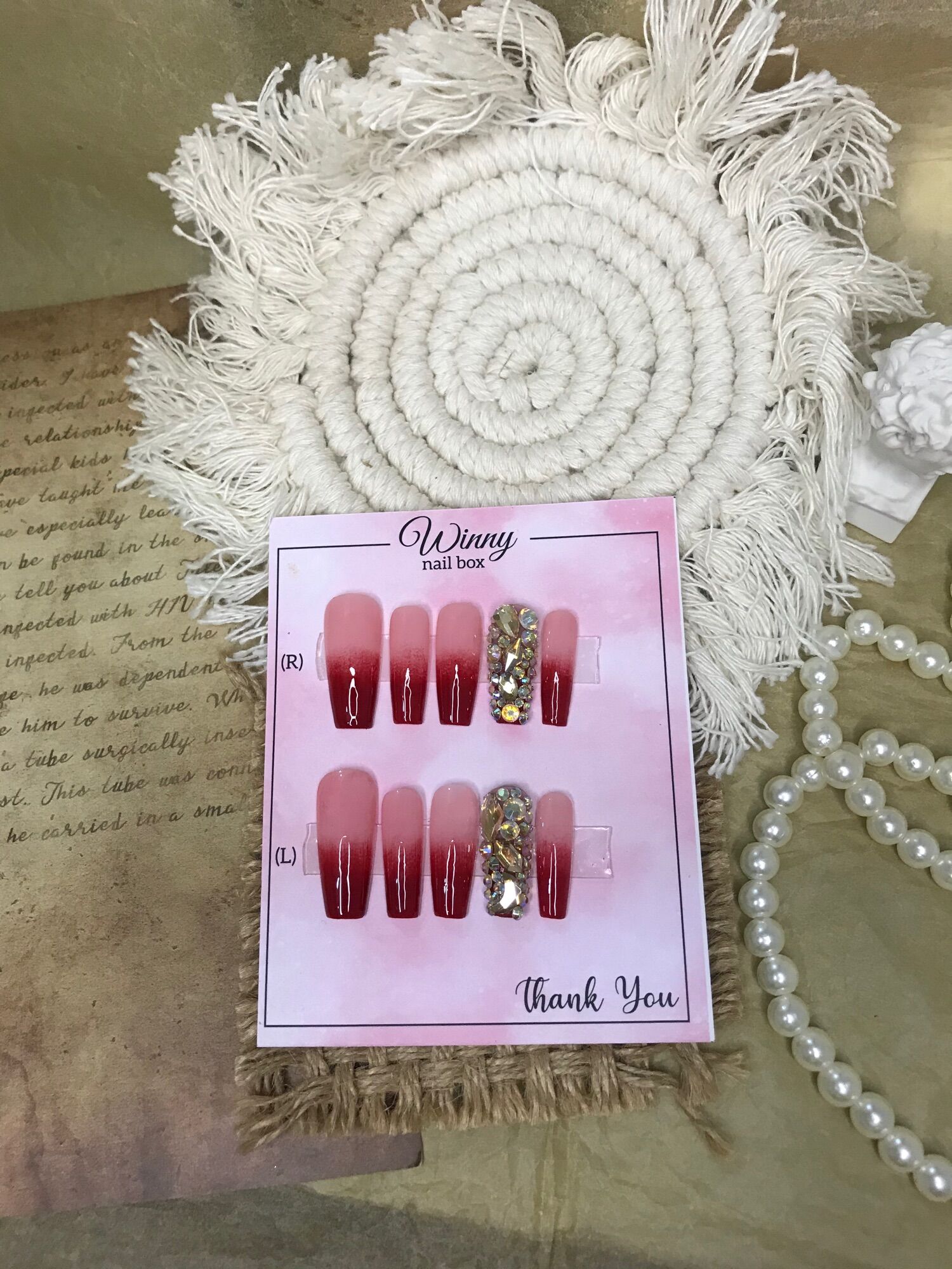 Nailbox móng up móng giả đỏ ombre đính đá