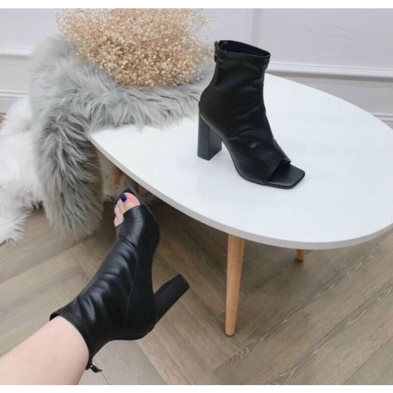 Boot nữ đế cao hở mũi sẵn 2 loại bóng, lì