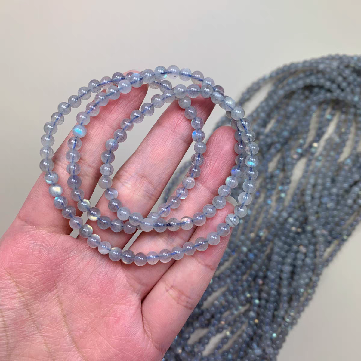 Vòng tay xà cừ hắc nguyệt quang labradorite quấn 3 cao cấp