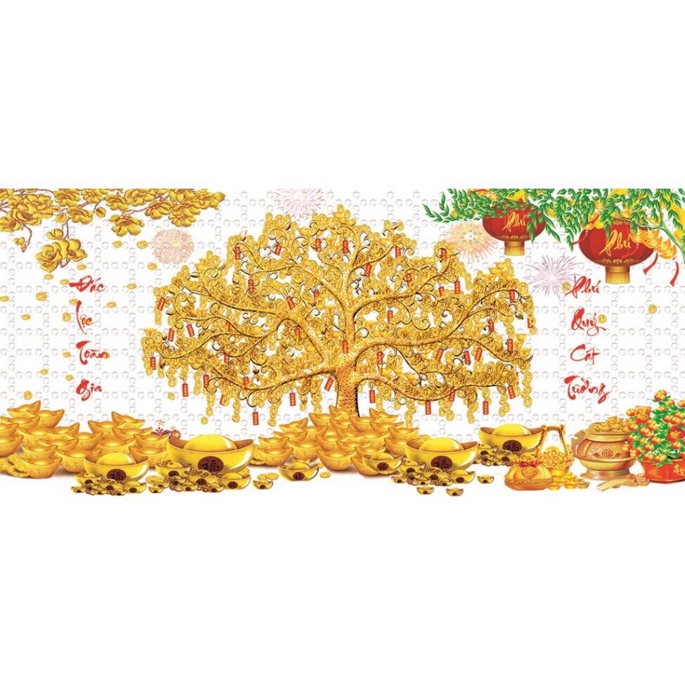 Tranh thêu chữ thập Cây Tiền vàng LV3479 kt 84x43cm
