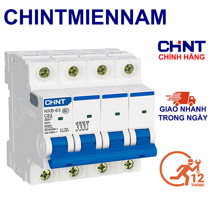 Cầu dao aptomat an toàn mcb nxb-63 4p 32a-63a 4 pha 6ka hãng chint