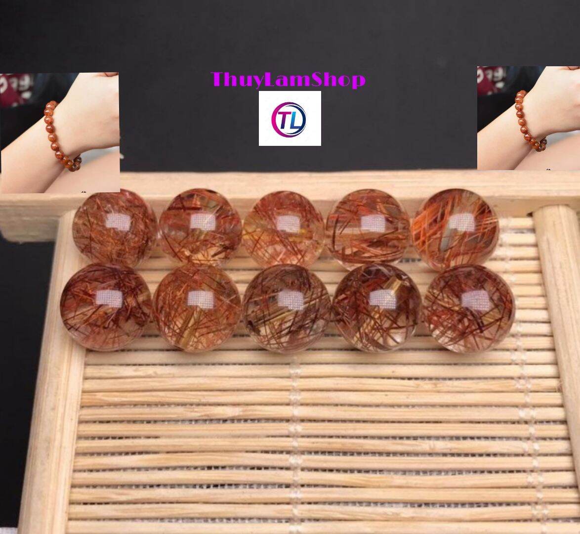 Hạt đá thạch anh tóc đỏ thiên nhiên đá 3A 8li( bán viên) bao kiểm định đá