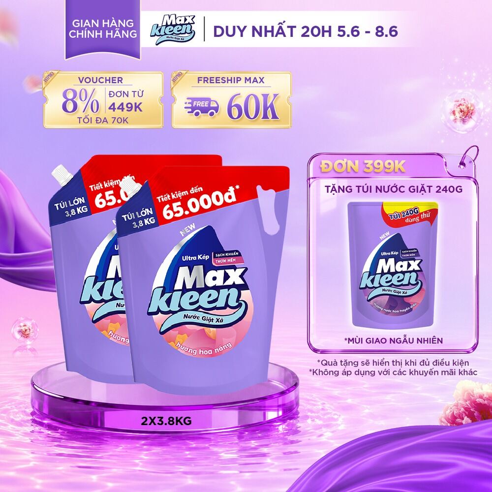 Combo 2 túi nước giặt Huyền Diệu/ Hoa Nắng/ Vườn Sớm Mai / Thiên Nhiên 3.8kg