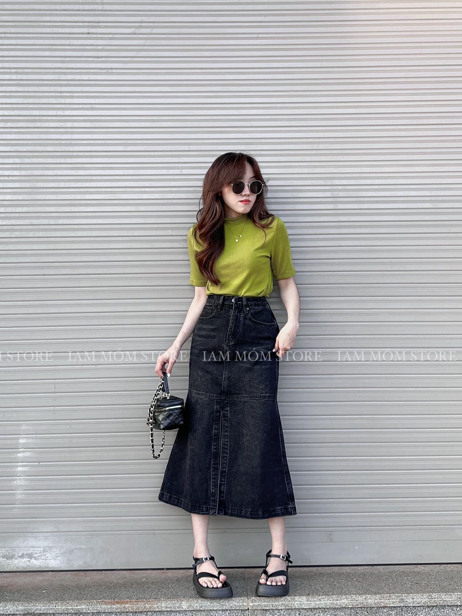 Chân váy Jean đuôi cá xẻ tà trước dáng dài
