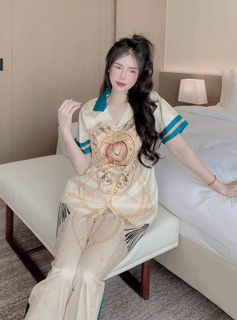 [LỤA XƯỚC] Đồ Bộ Pijama Nữ VS Vàng Xanh Lụa Xước Thiết Kế