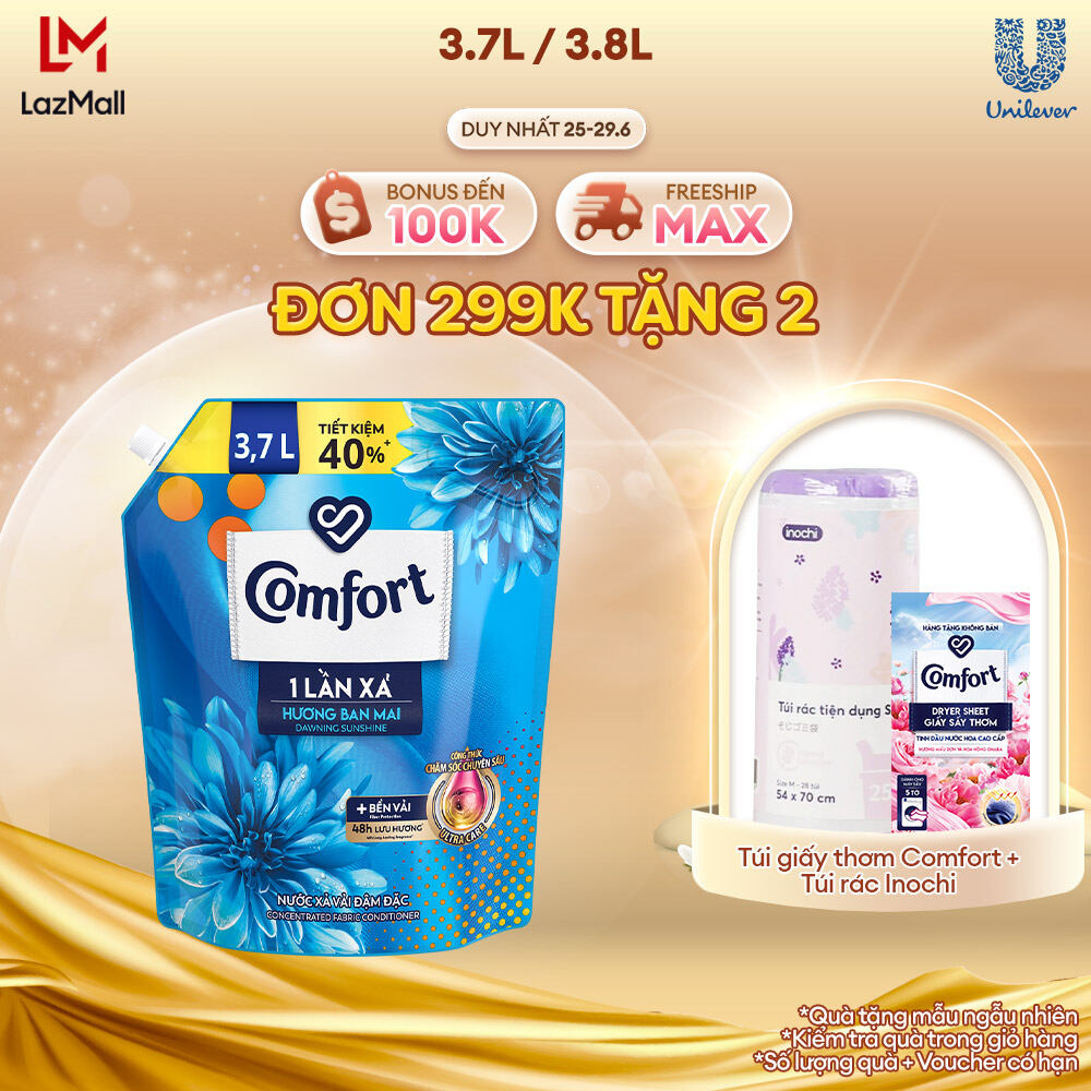 Nước Xả Vải Comfort Đậm Đặc Một Lần Xả Hương Ban Mai Túi 3.8L