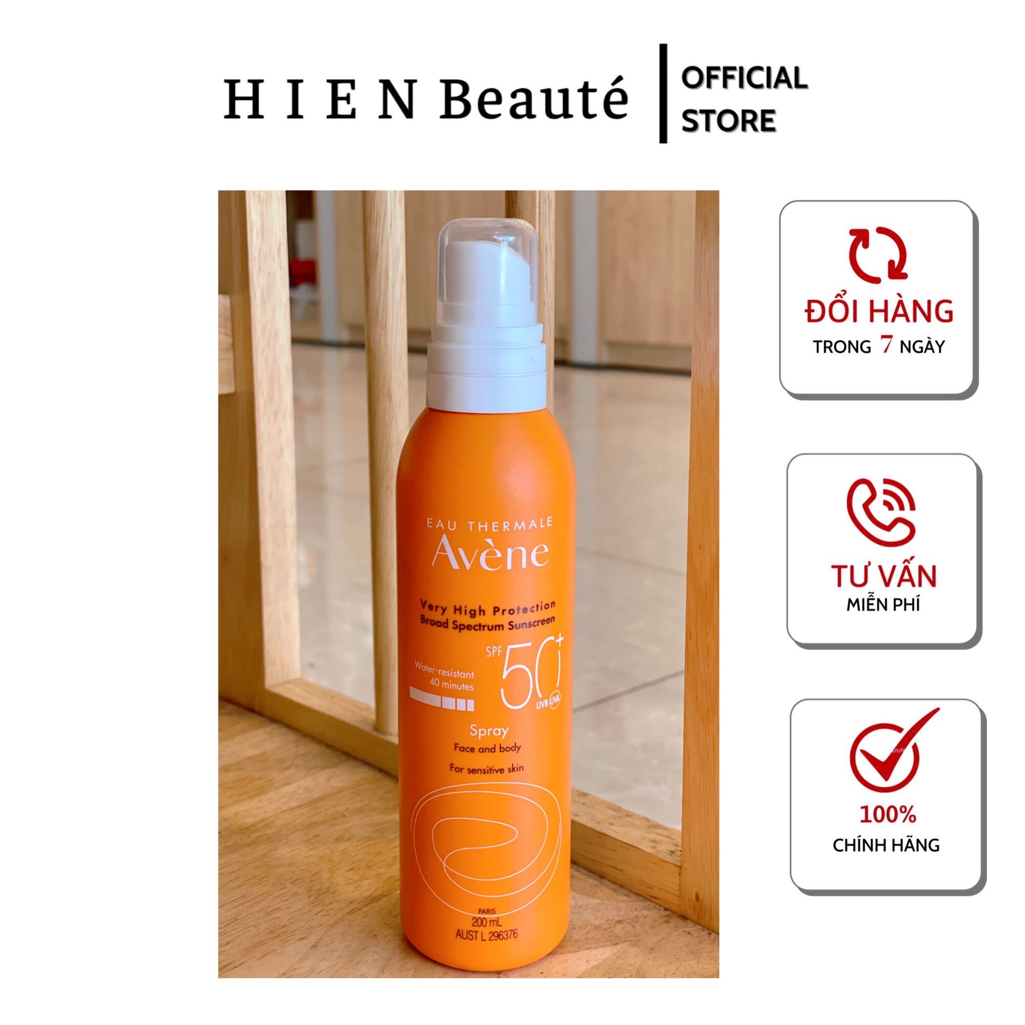 Kem chống nắng avene dạng chai xịt spf 50+ 200ml - úc