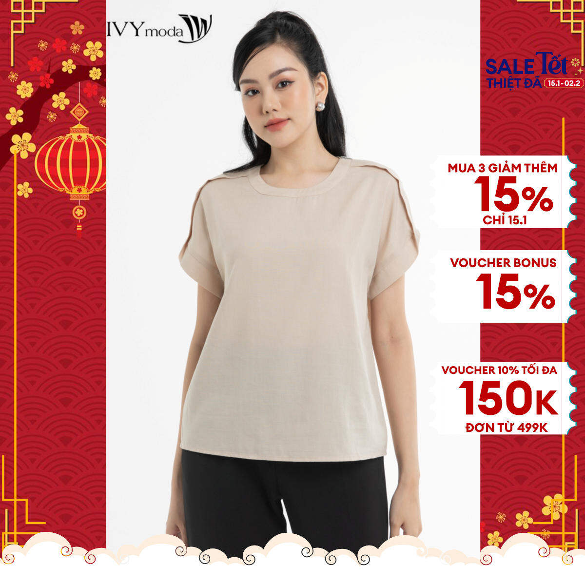 Áo công sở vai xếp kéo khóa ivy moda ms 16m7766