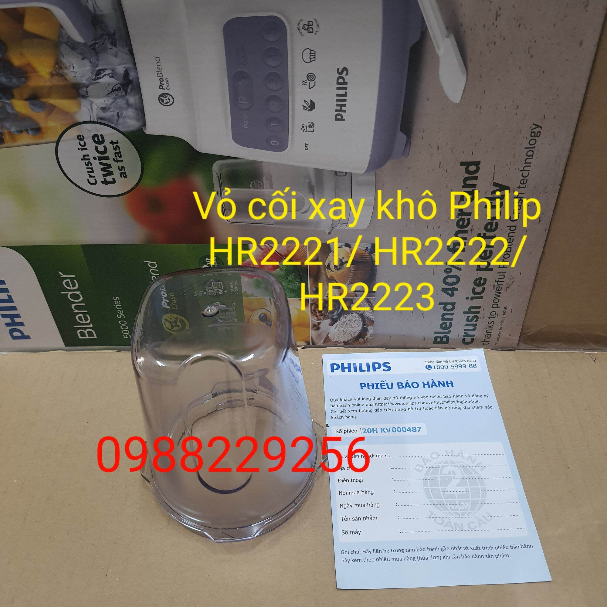 Linh kiện máy xay sinh tố philips- vỏ cối xay khô philips hr2221 hr2222 hr2223