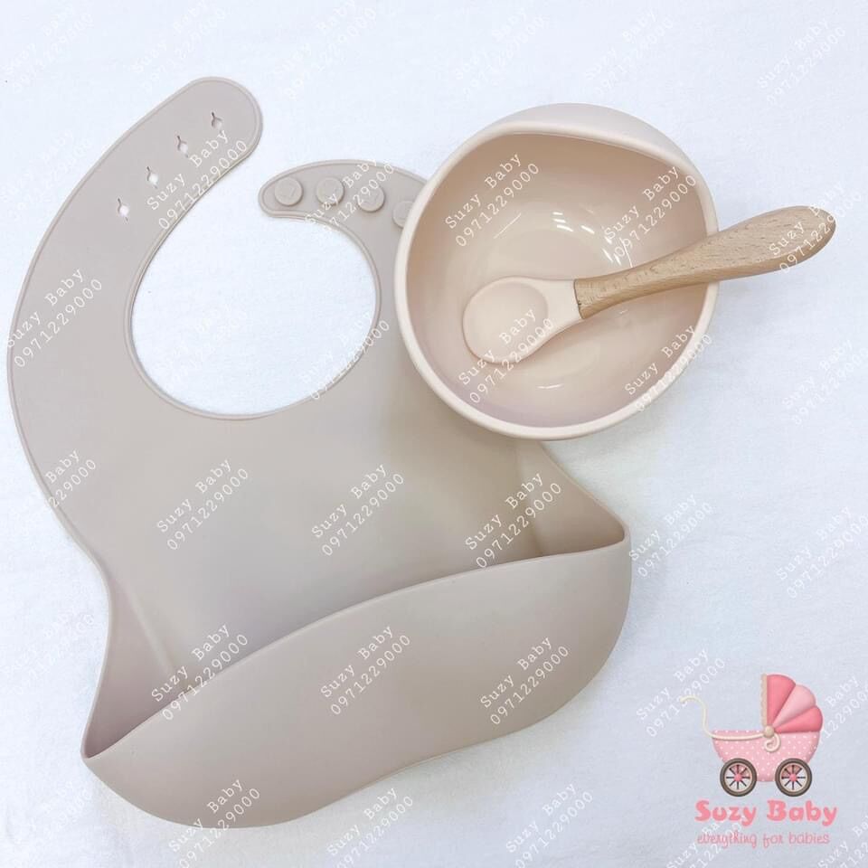 Bát ăn dặm chống lật silicon kèm thìa cho bé