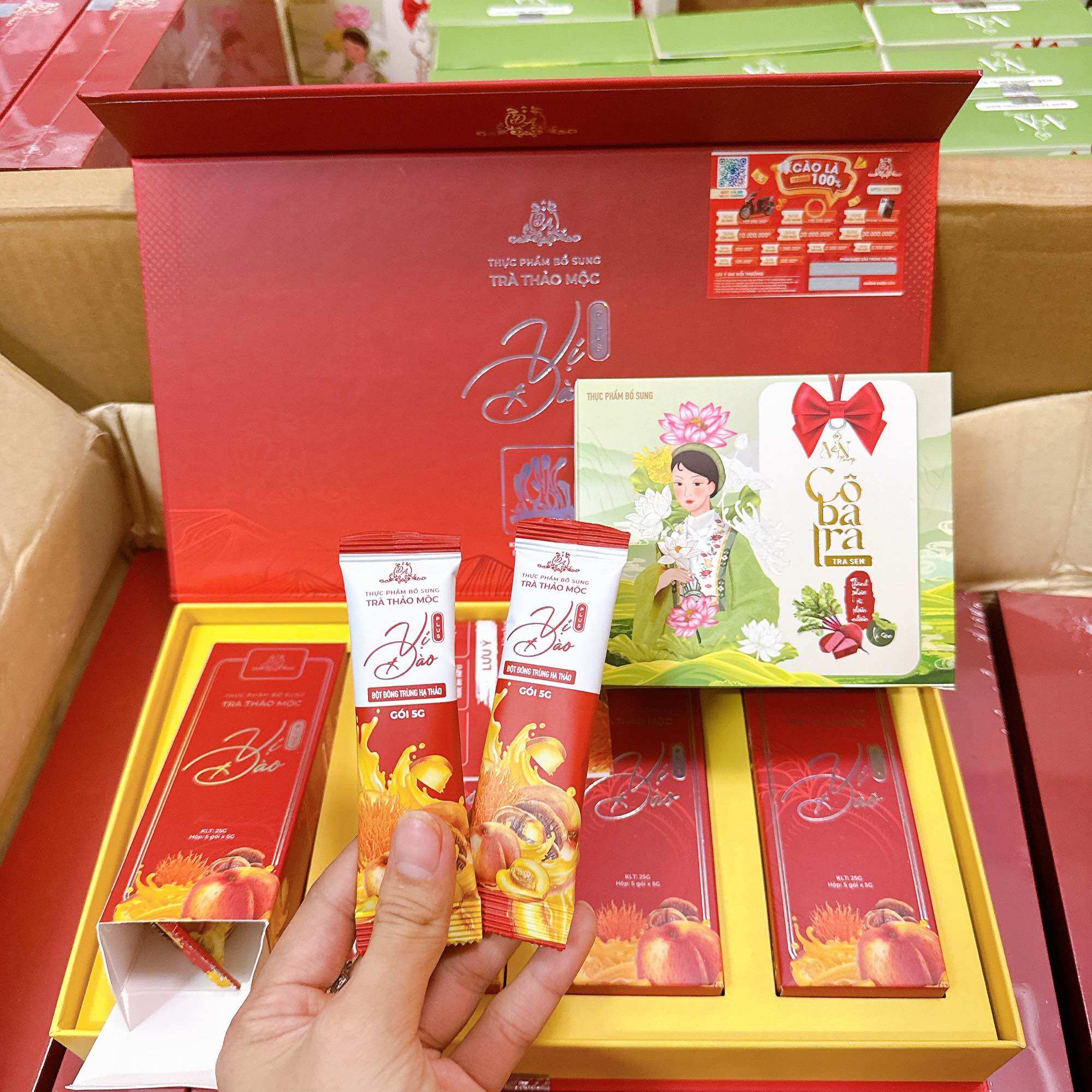 Mẫu mới (tặng 1 Trà sen Cô Ba)Trà Thảo mộc vị Đào giảm cân đông anh chính hãng hộp 20 gói