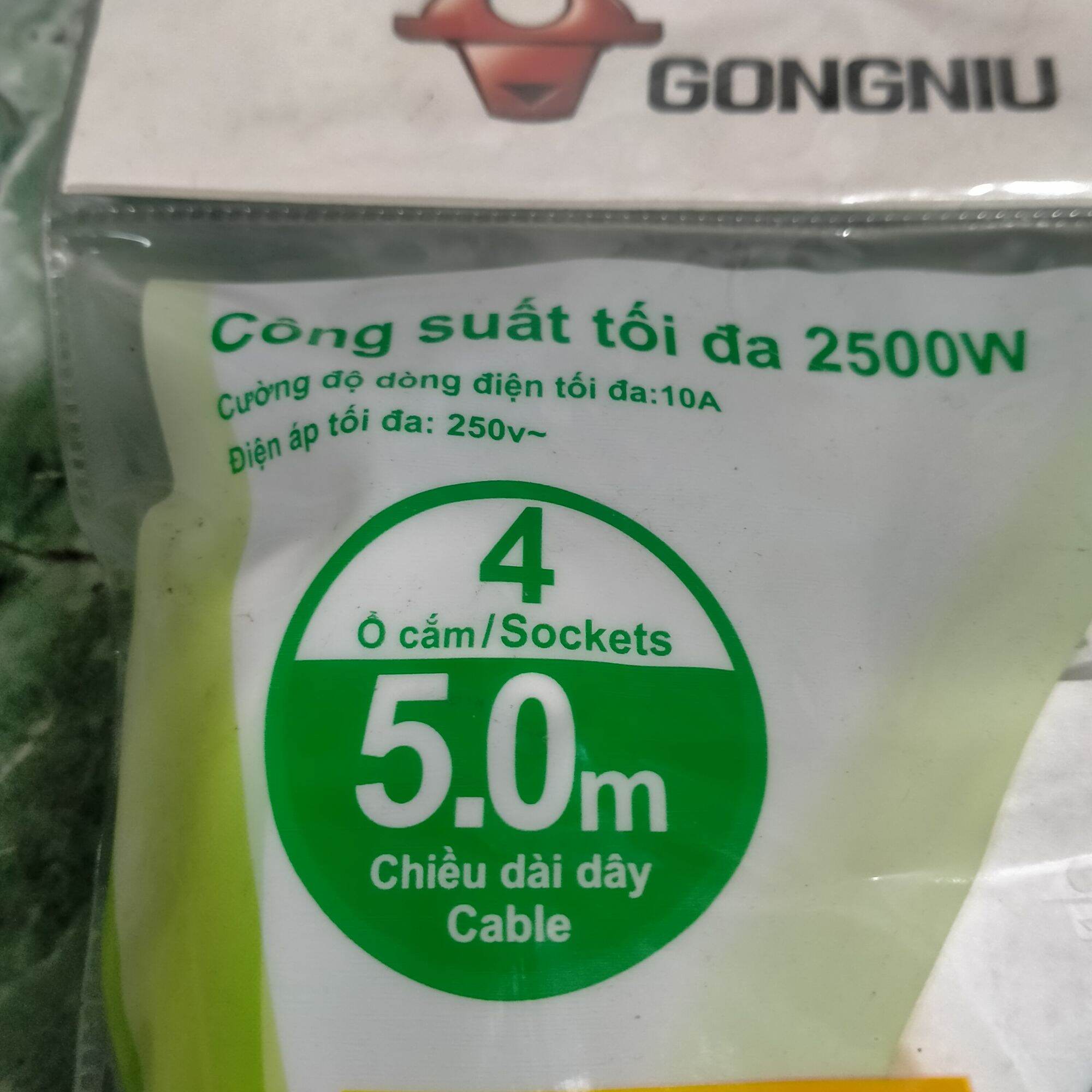 Ổ cắm điện Gongniu 3-5m (4 ổ 2 + 4 công tắc)