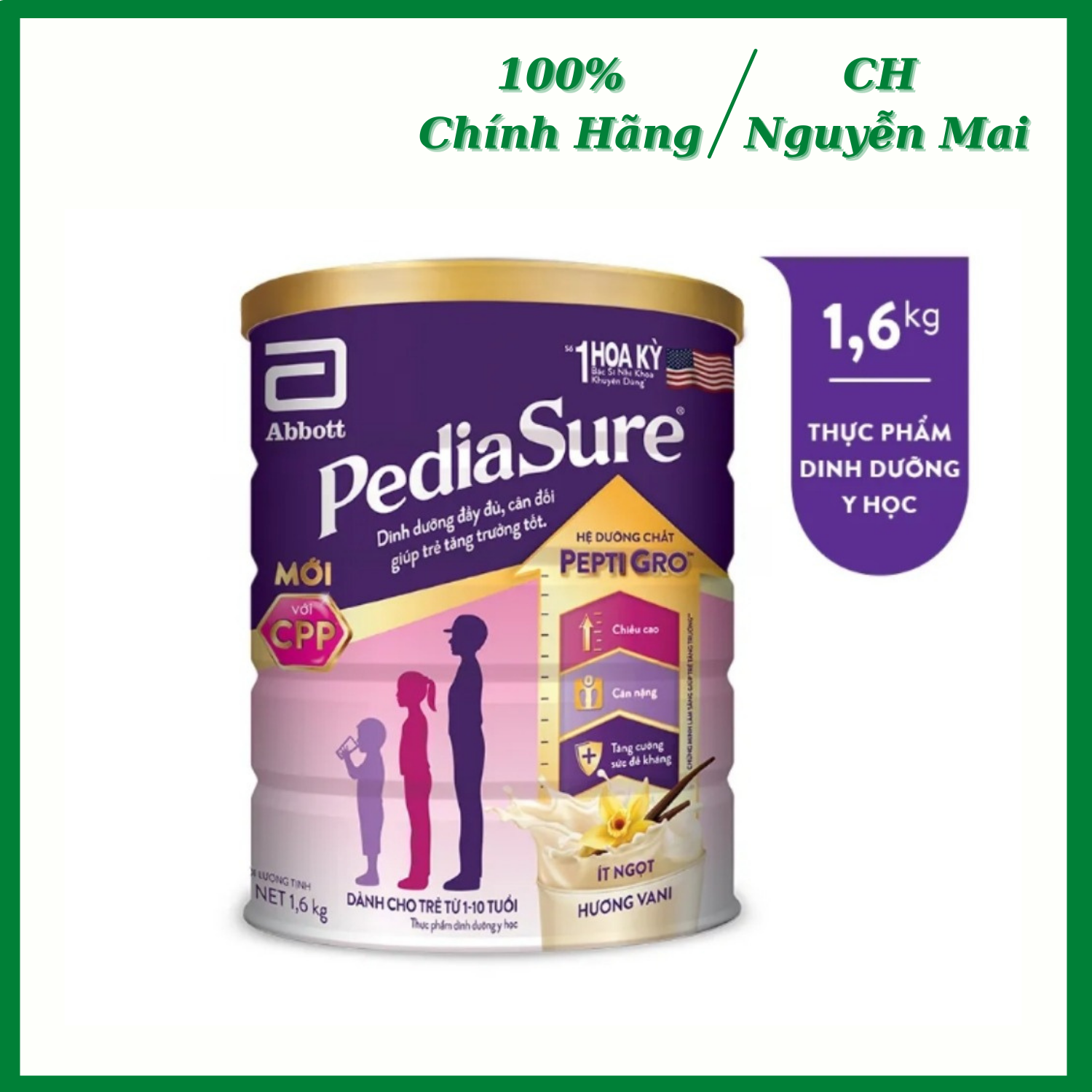 Sữa bột pediasure 1.6kg - hương vani ít ngọt