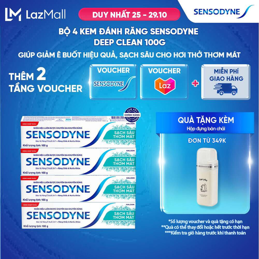 Bộ 4 Kem đánh răng SENSODYNE Deep Clean 100g giúp giảm ê buốt hiệu quả, sạch sâu cho hơi thở thơm mát