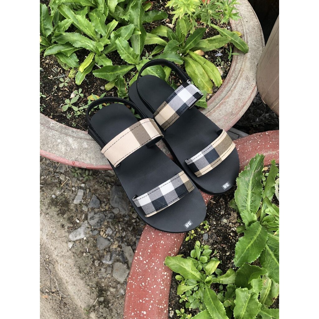 sandal nữ quai sọc caro