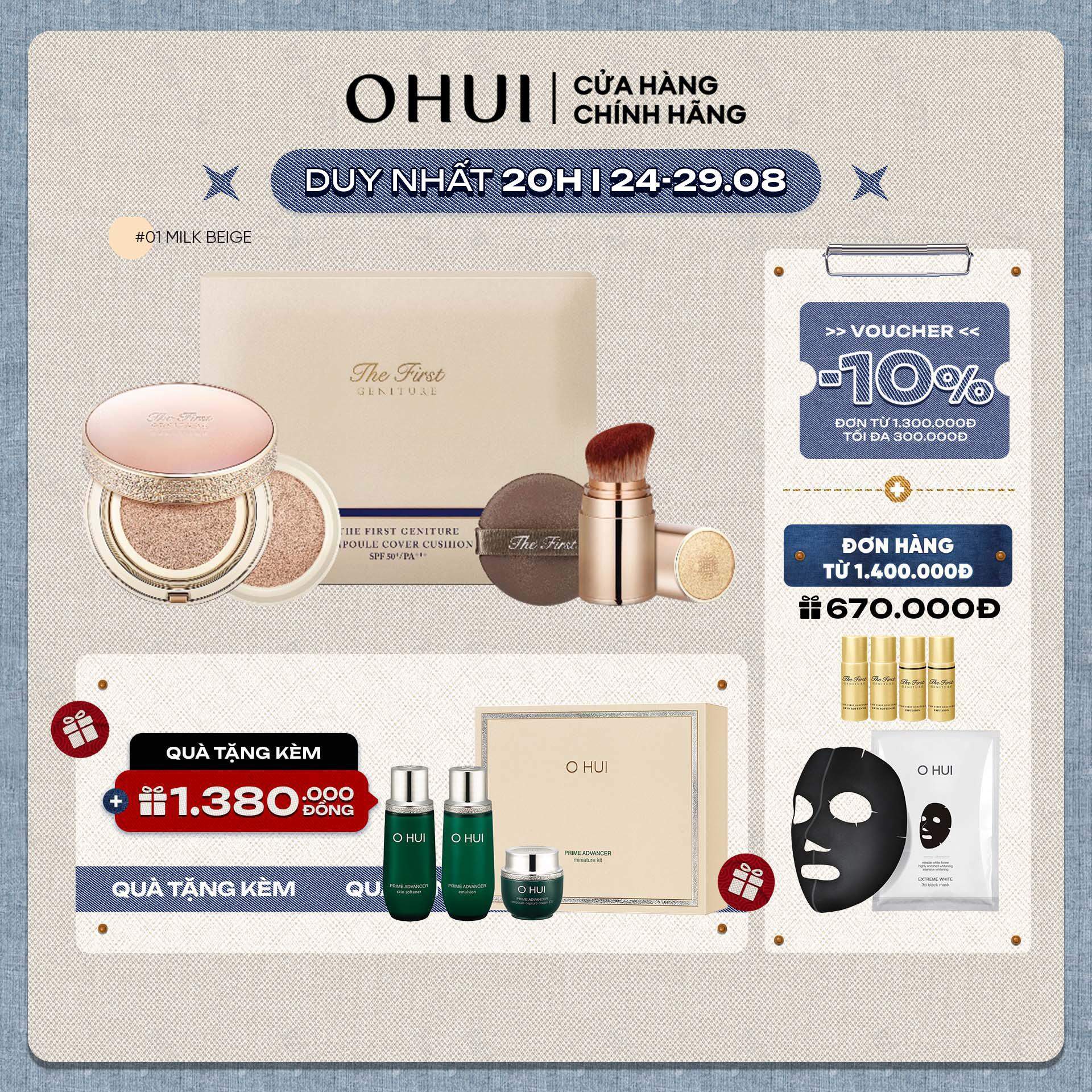 Phấn nước tinh chất vàng 24k ohui the first geniture ampoule cover cushion spf50+ pa+++ 15g