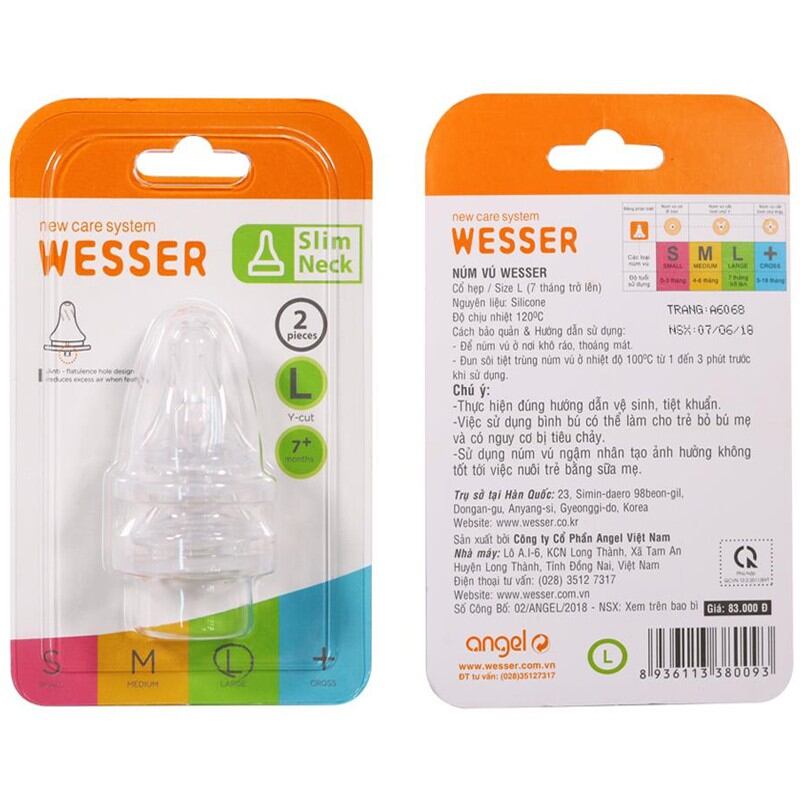 Vỉ 2 Núm Wesser thay bình sữa cổ hẹp