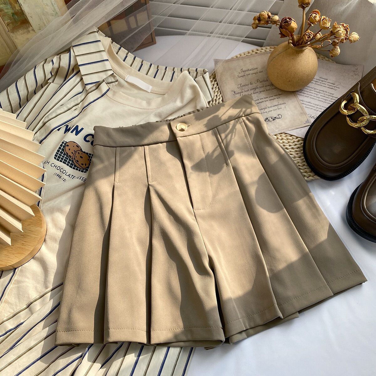 Quần Short Xếp Ly Lưng Cao Thun Sau 306
