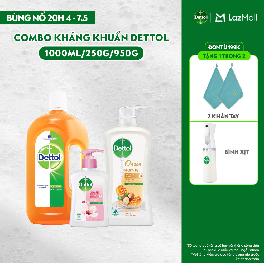 Combo Kháng Khuẩn Toàn Diện: Dung Dịch Diệt Khuẩn Đa năng 1L + Sữa Tắm Kháng Khuẩn Dưỡng Thể 950g + Nước Rửa Tay 250g