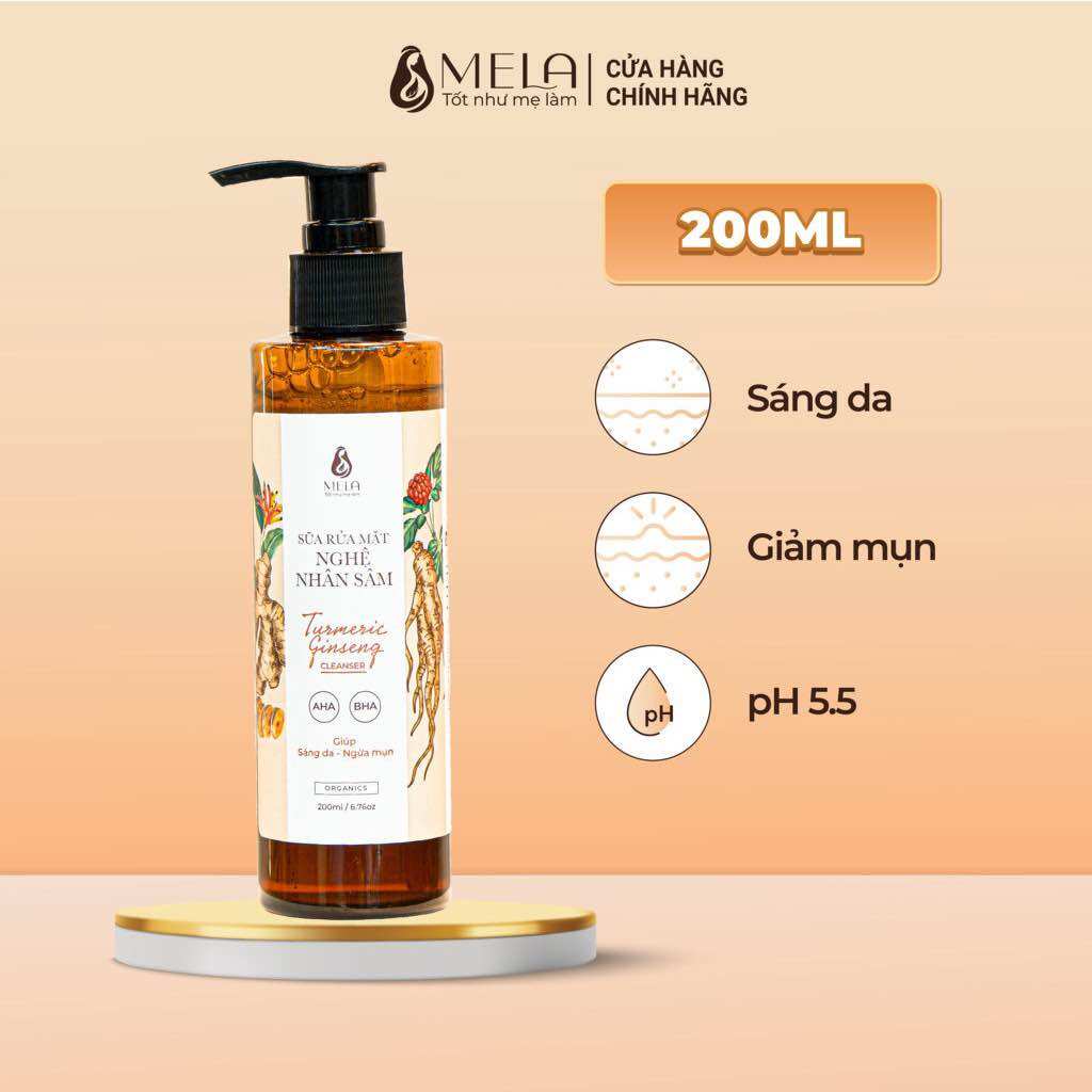 Sữa rửa mặt nghệ nhân sâm mela dịu nhẹ lành tính, hỗ trợ làm sáng da 200ml