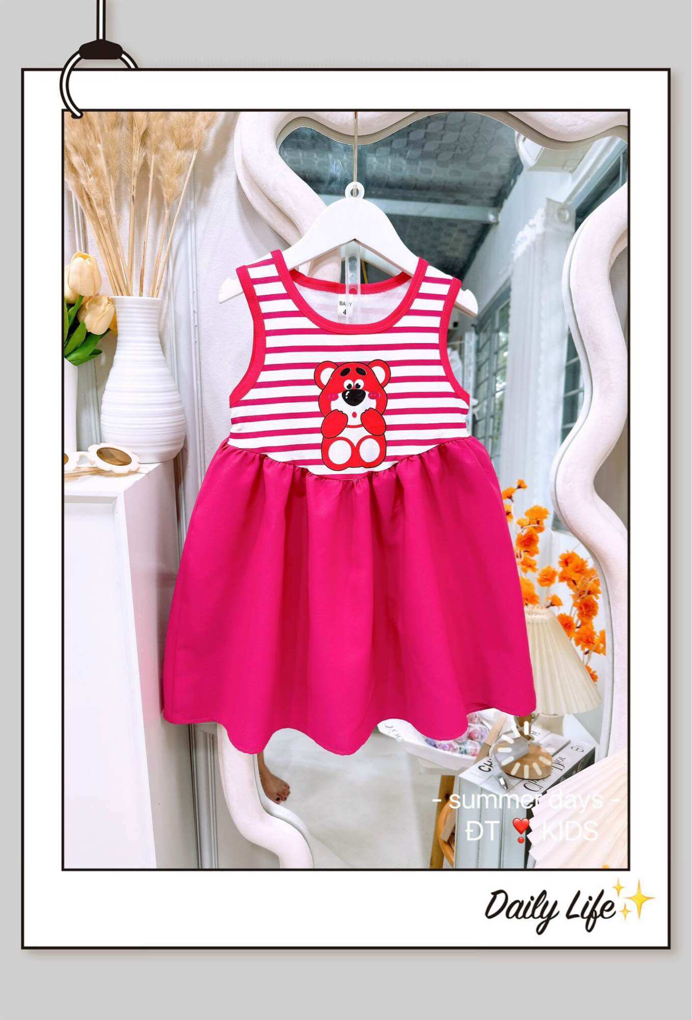 🌺 K69- VÁY 3 LỖ SỌC GẤU HỒNG DỄ THƯƠNG
