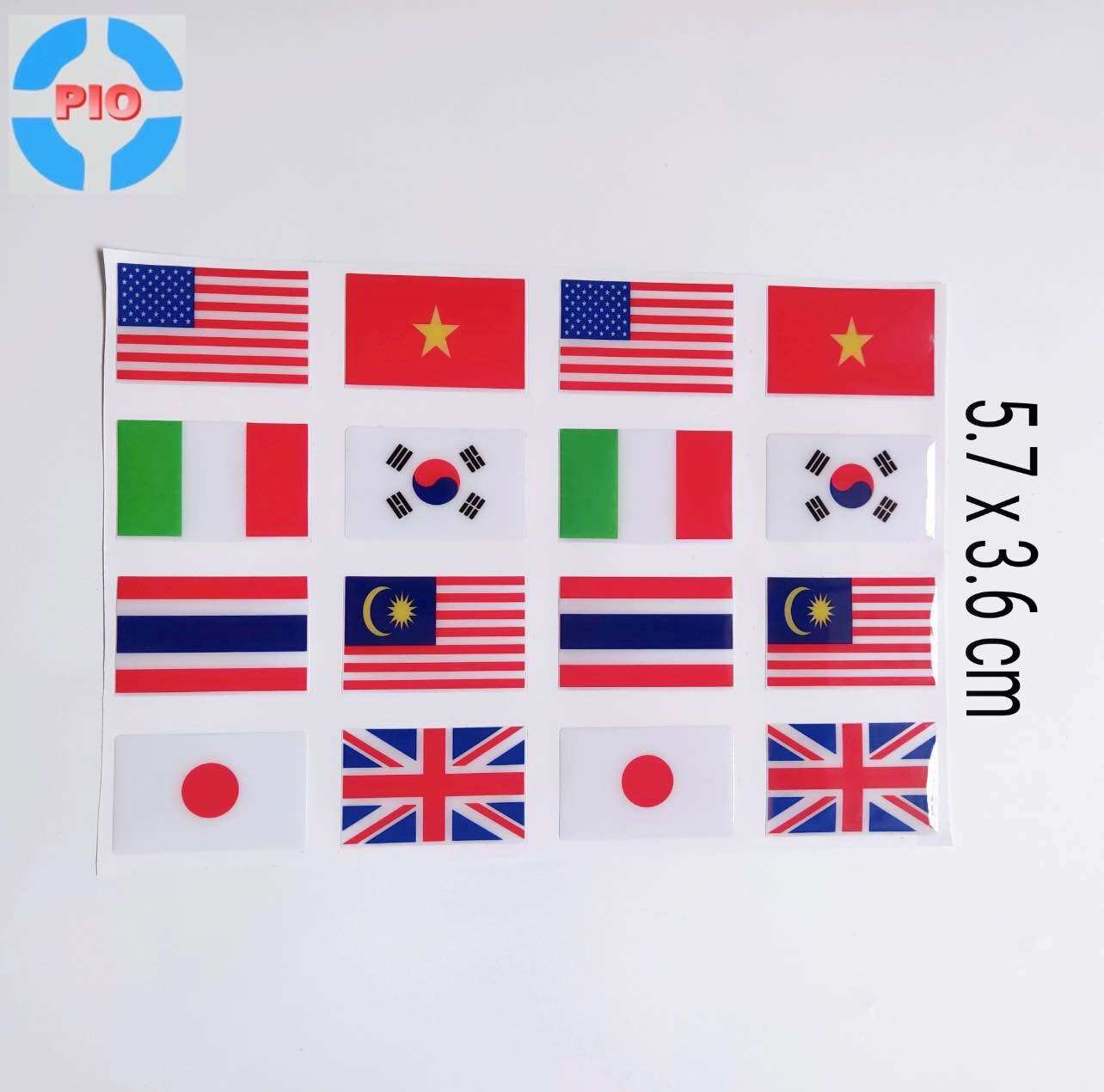Bộ tem nổi cờ các nước Việt Nam Mỹ Anh Nhật Hàn Mã Lai Thái Lan chống thấm nước bền màu trang trí nón bảo hiểm dán ô tô xe máy