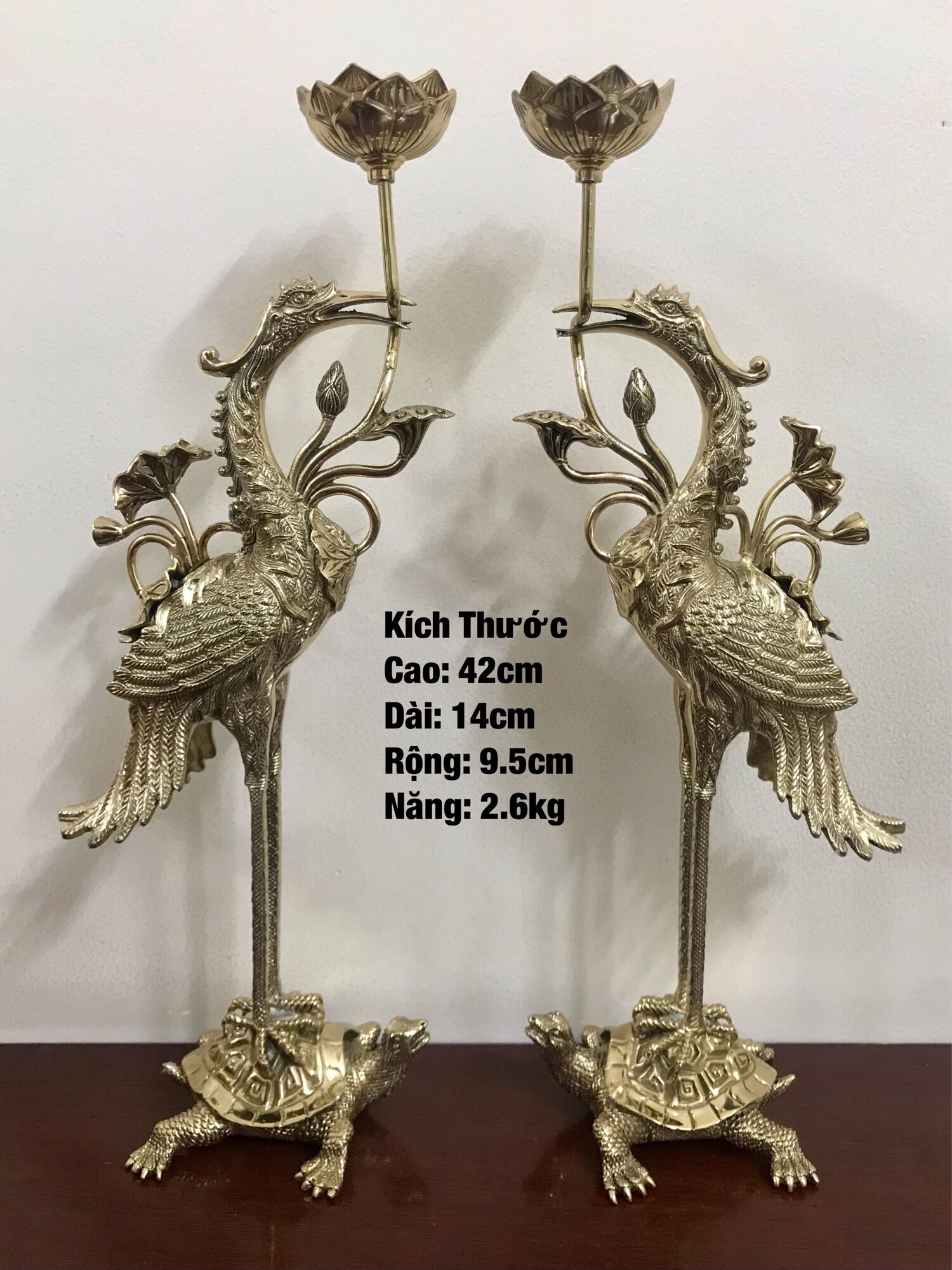 Cặp hạc đồng hạc cánh đừng rùa của vĩnh tiến cao 42cm