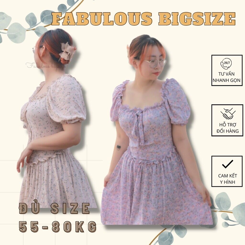 Đầm váy hoa nhí hạ eo cổ điển bigsize 60-80kg