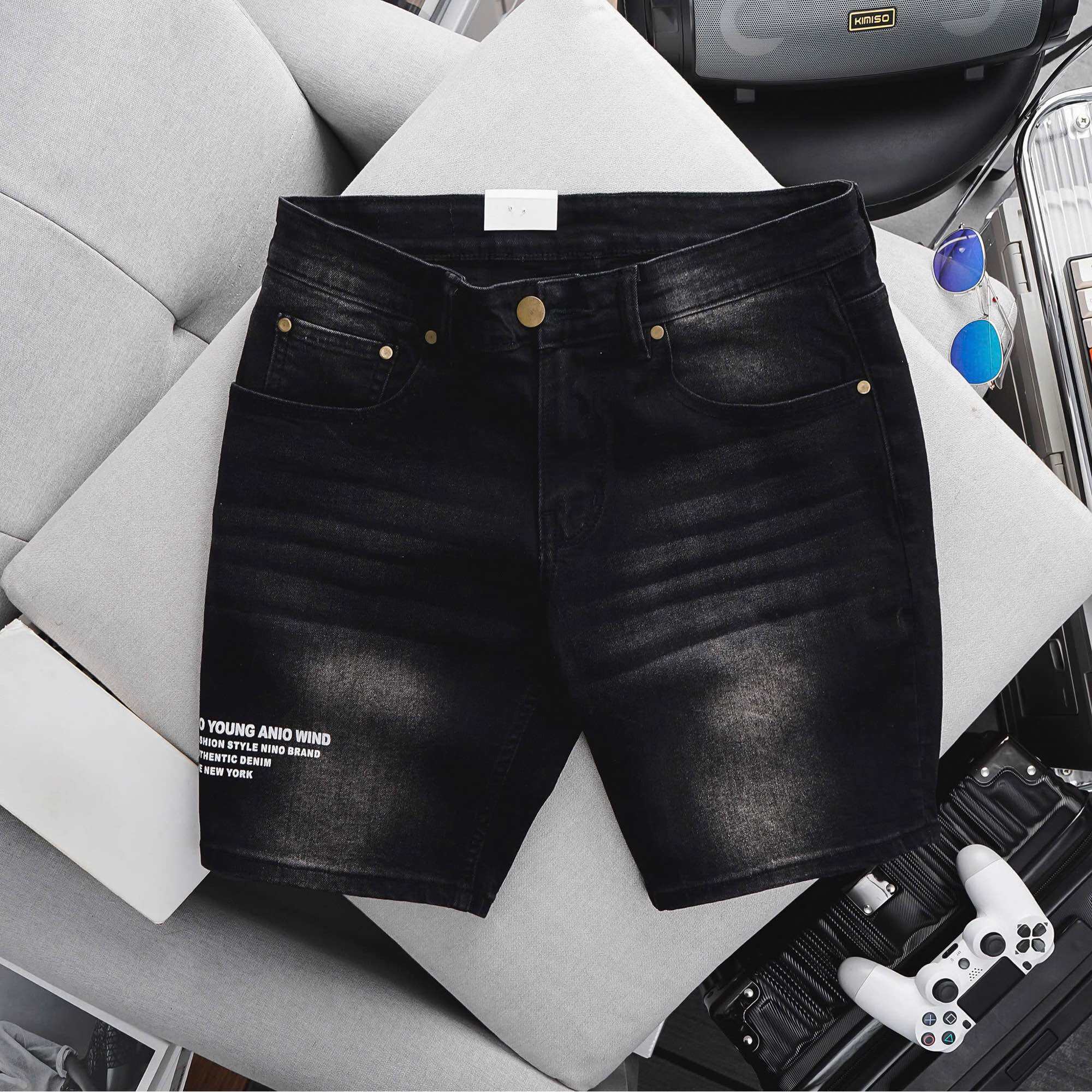 Quần Short jean nam Xám Đen ôm dáng jean co giãn wash thời trang vnxk xịn