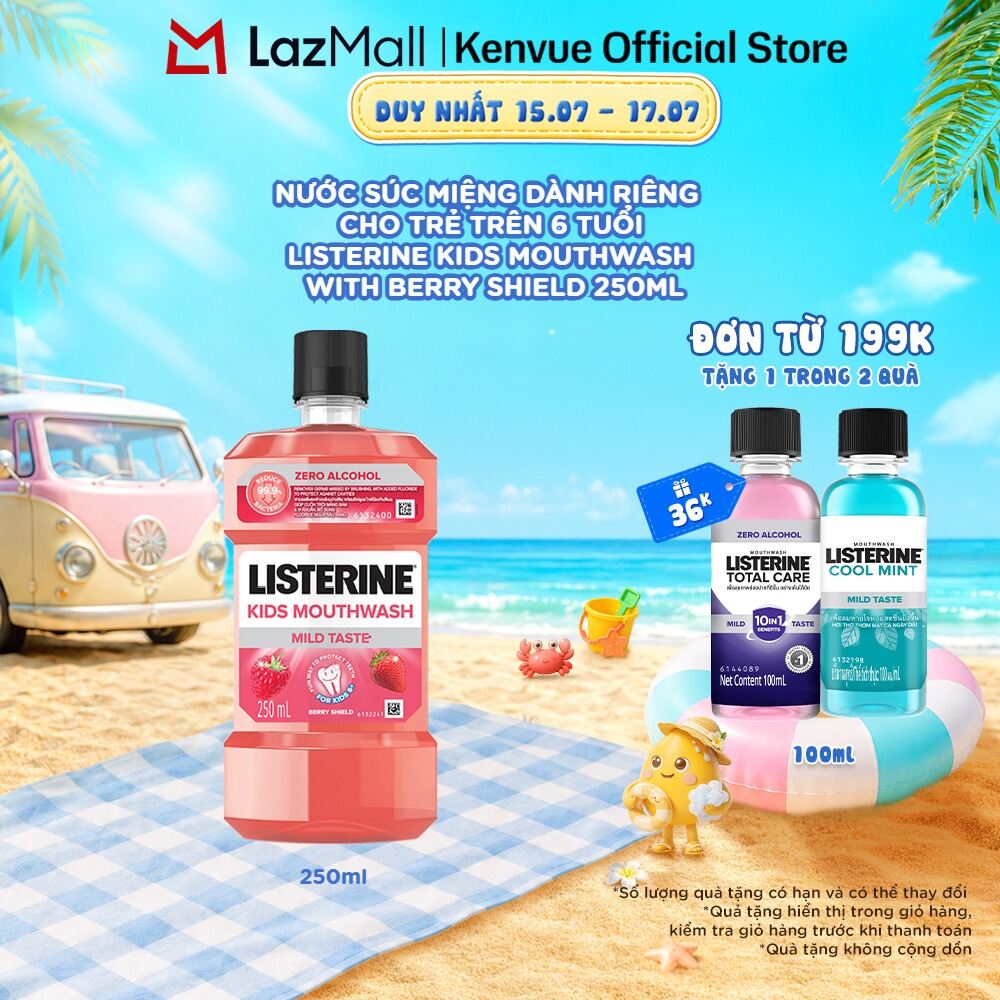 Nước súc miệng Listerine Kids Mouthwash with berry shield dành riêng cho trẻ trên 6 tuổi 250ml