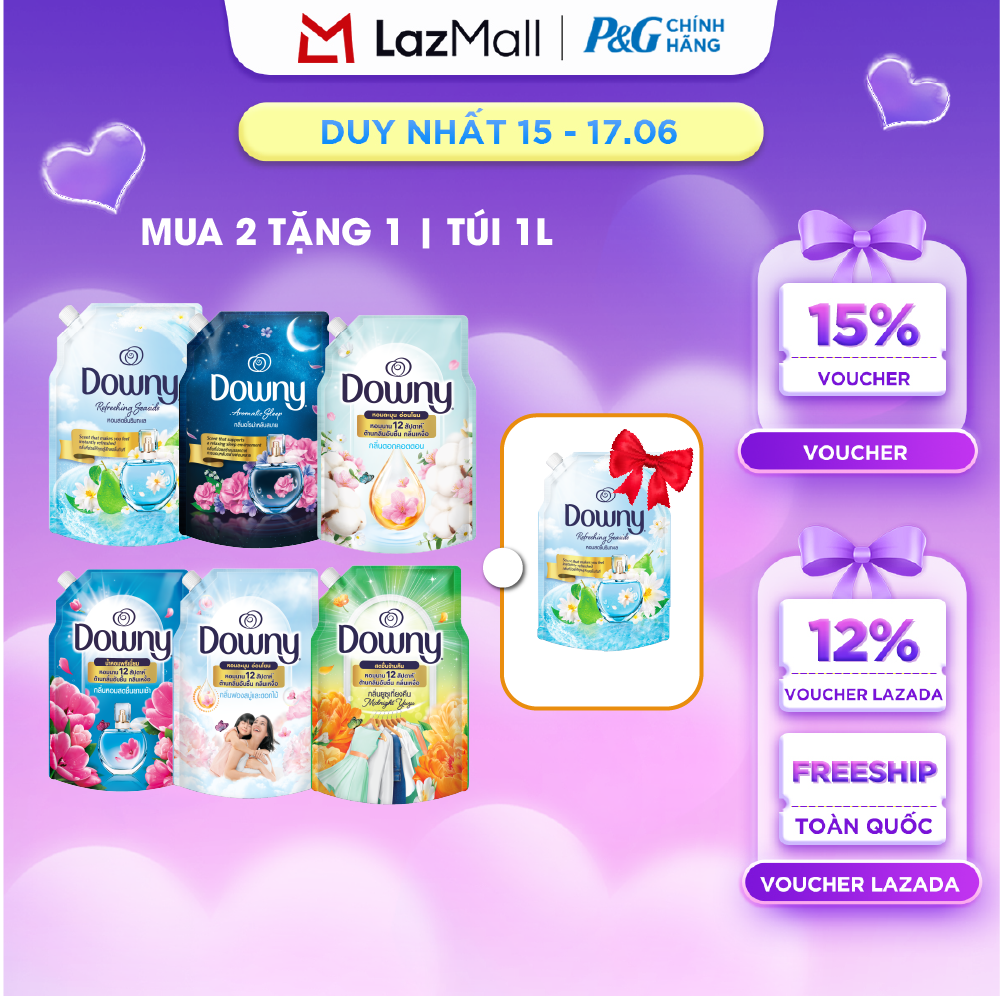 [MUA 2 TẶNG 1] Combo 3 Nước Xả Vải Đậm Đặc DOWNY Hoa Đêm/ Bờ Biển Tươi Mát/ Giấc Ngủ Thư Thái/ Tinh Khôi/ Đam Mê/ Nắng Mai/ Bung Tỏa Hạnh Phúc/ Cotton Thuần Khiết Túi 1L