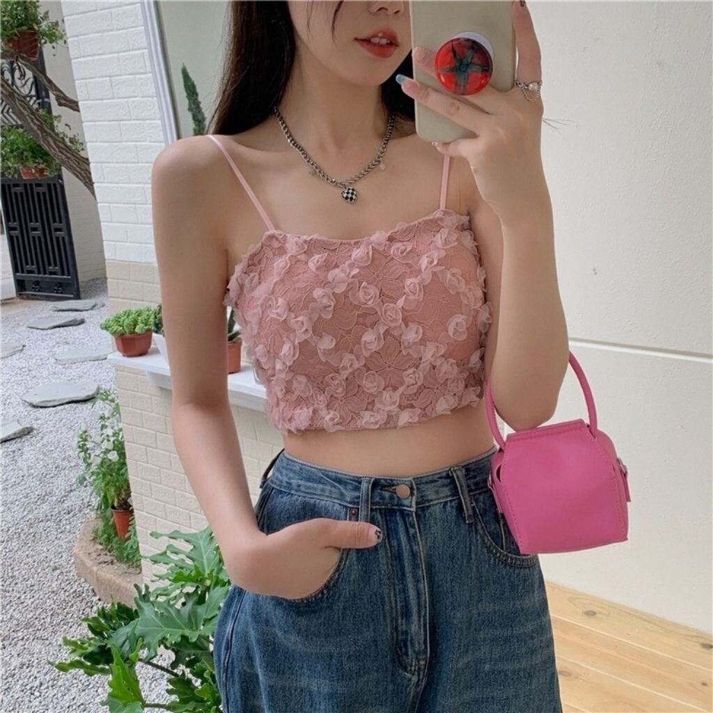Áo bra nữ croptop 2 dây ren hoa cực đẹp và đáng yêu