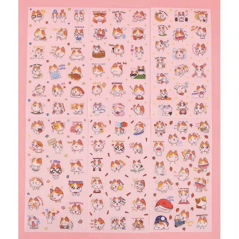 1 set stickers hình mèo Chibi tinh nghịch