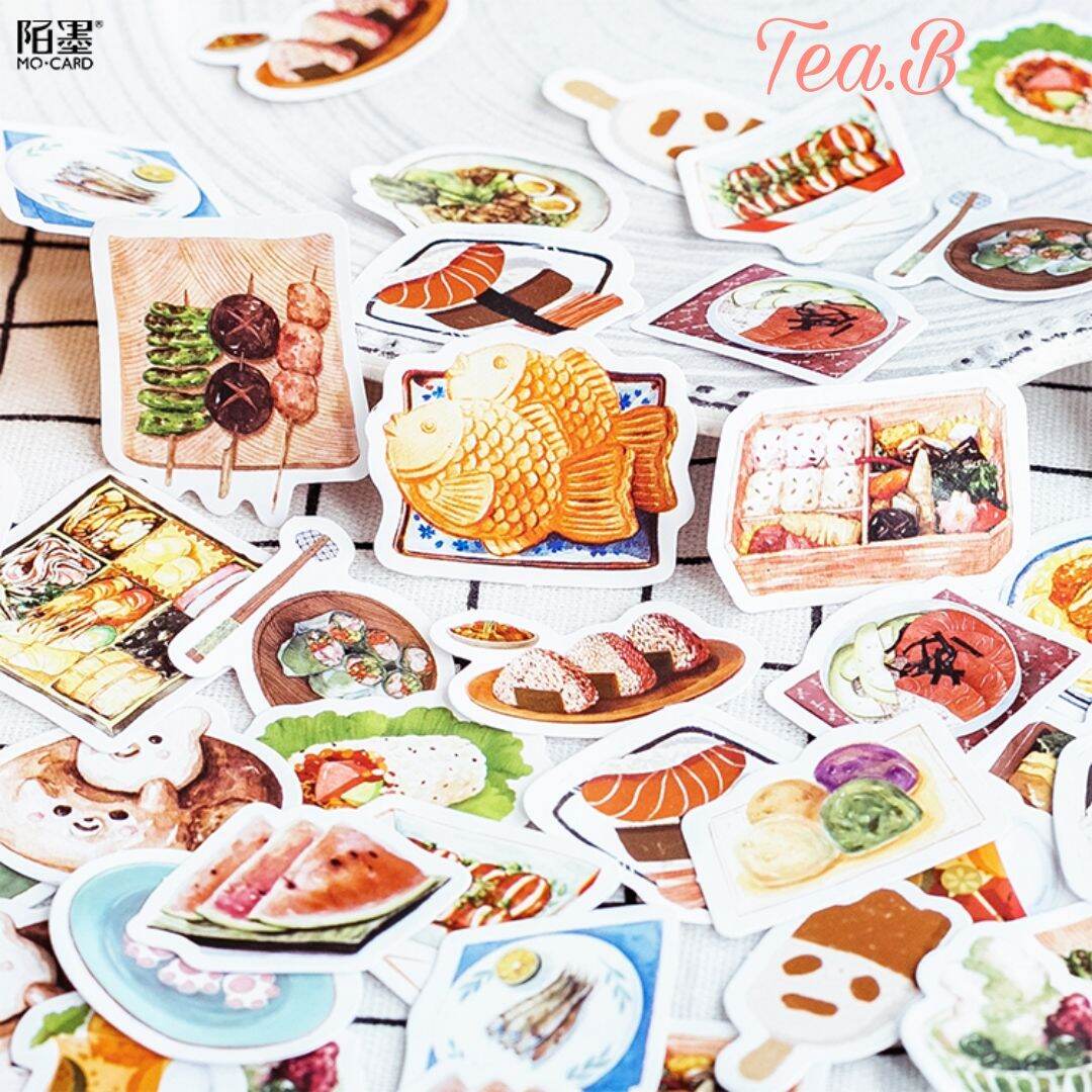 Tea.B/ST39_Set 45 sticker (nhãn dán) họa tiết thức ăn dễ thương dùng để trang trí sổ tay / thiệp DIY