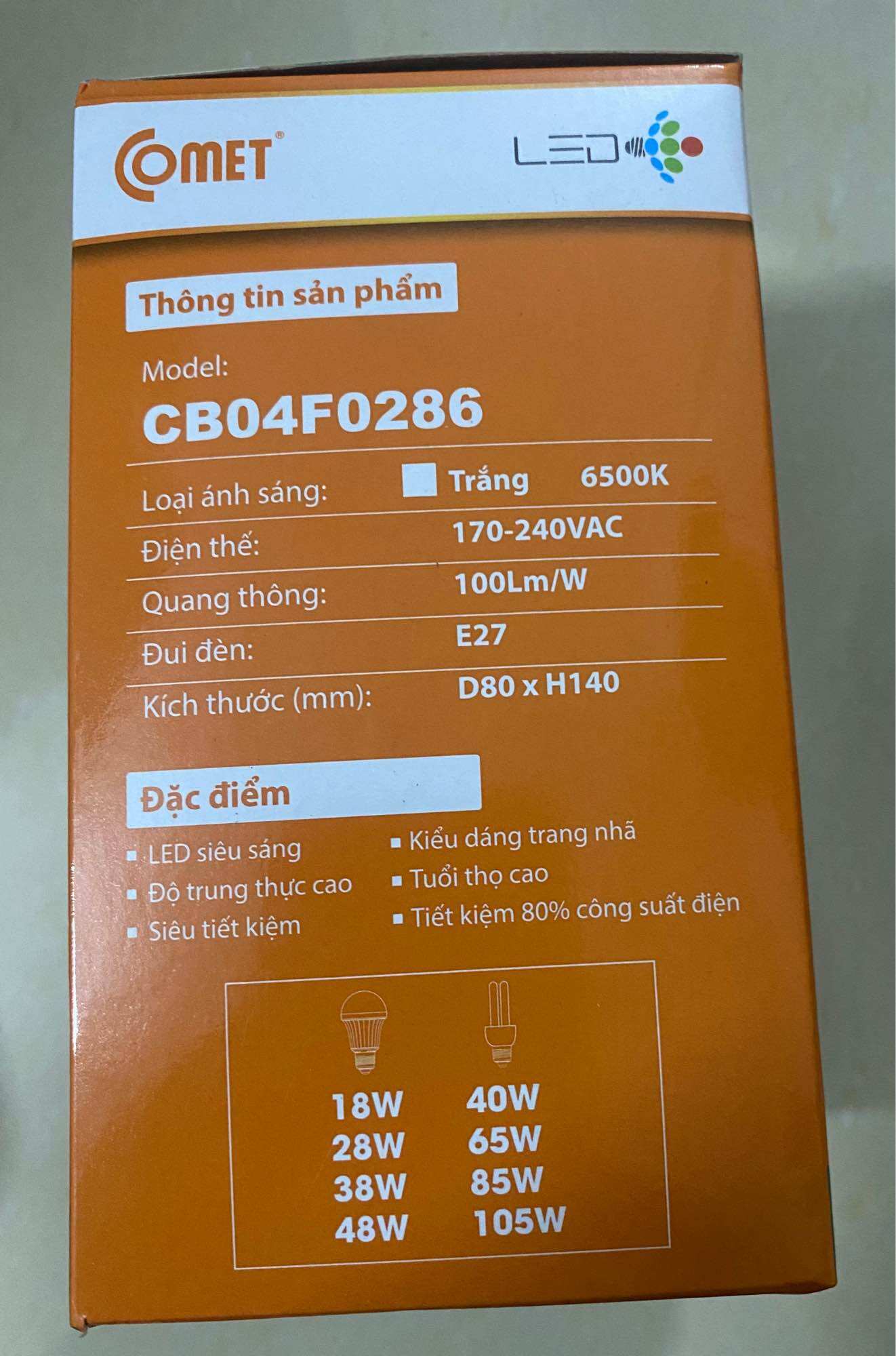Bóng led trụ công suất lớn COMET CB04F028, 28W