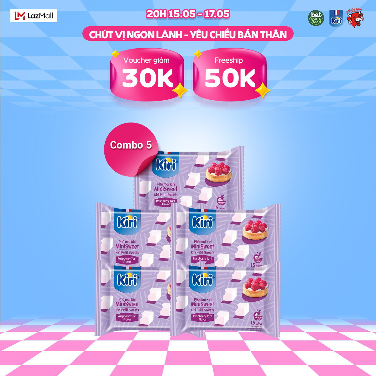 Combo 5 Phô mai Kiri vị mâm xôi 15C 78g