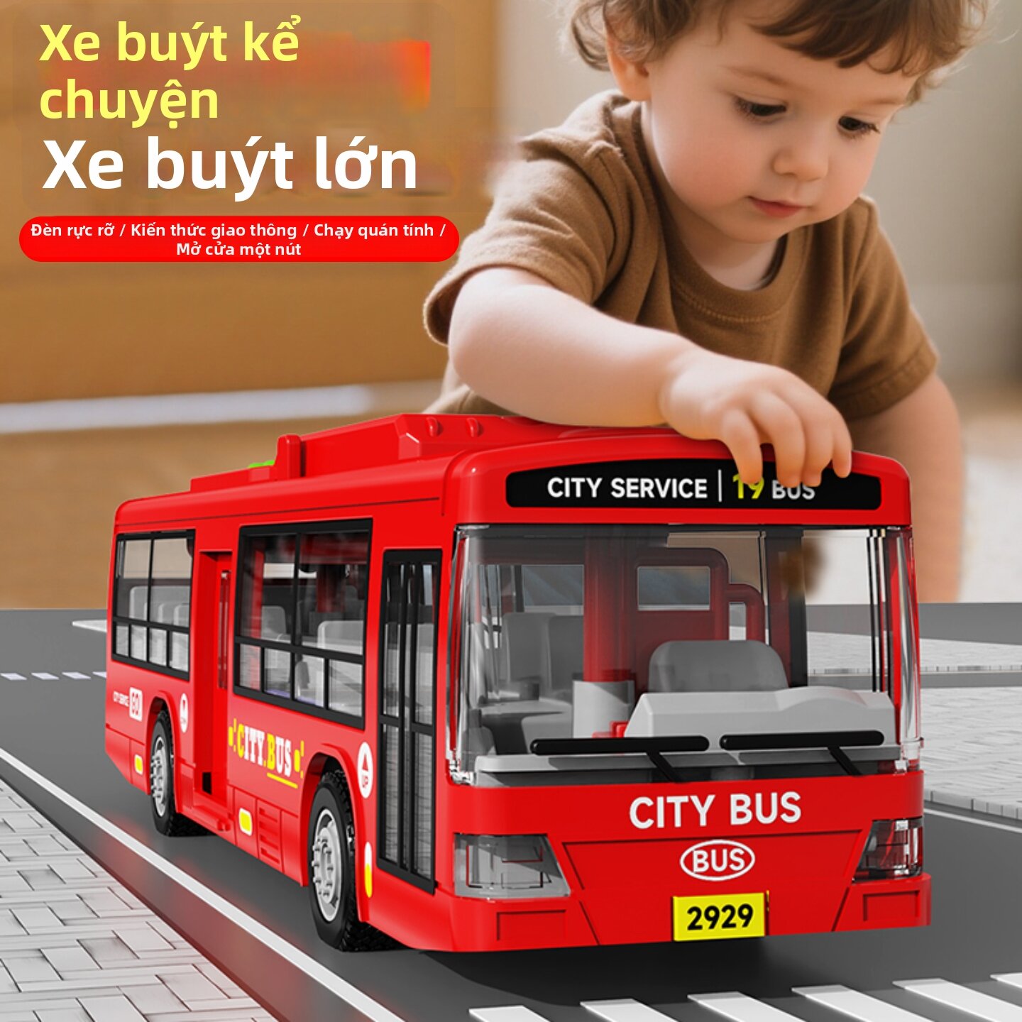WANWEI | Mô Hình Xe Buýt Kích Thước Lớn Cho Trẻ Em 3-6 Tuổi