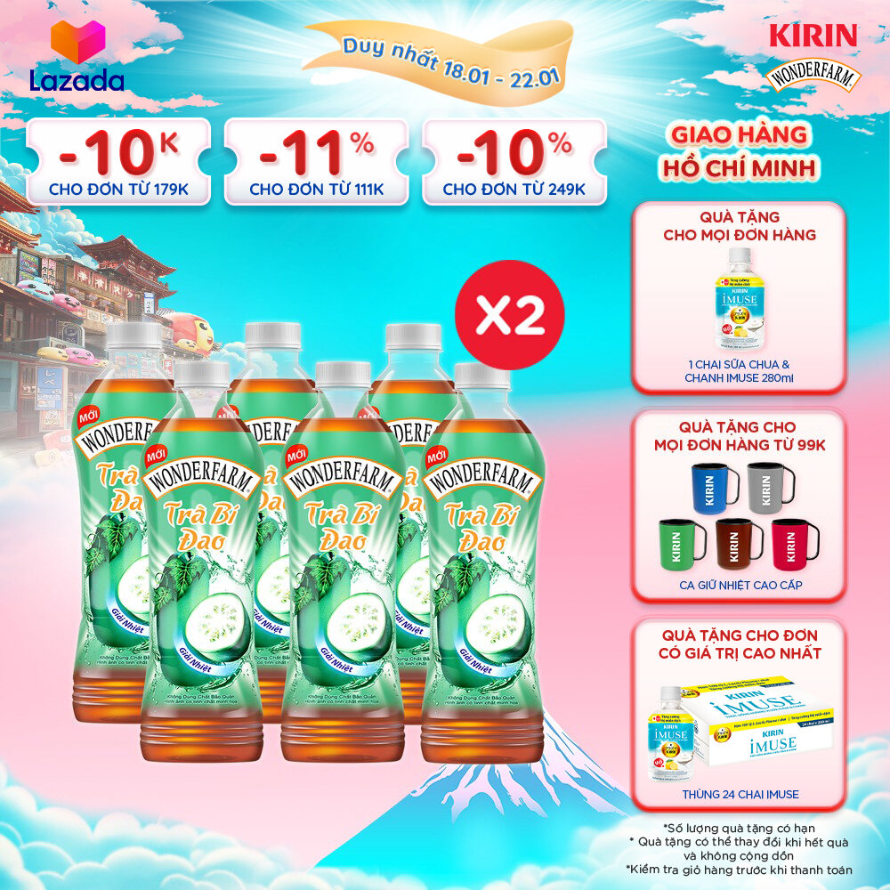   Duy nhất 25.02 - 28.02    Giao hàng Hồ Chí Minh  Combo 2 Lốc 6 - Trà Bí Đao WONDERFARM 440ml 