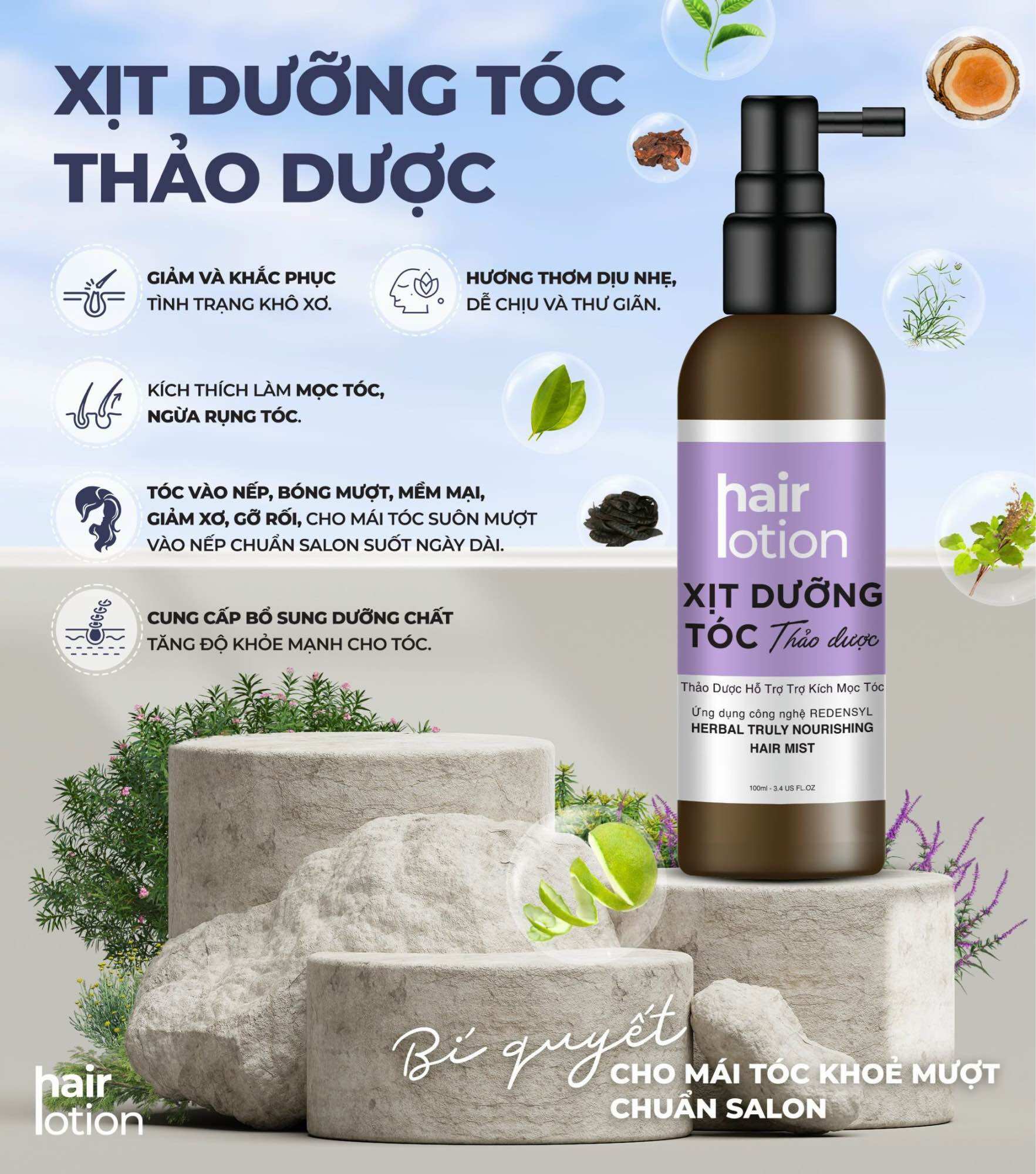 Xịt kích mọc tóc 100ml cao thảo dược dưỡng tóc giúp tóc mọc nhanh dài