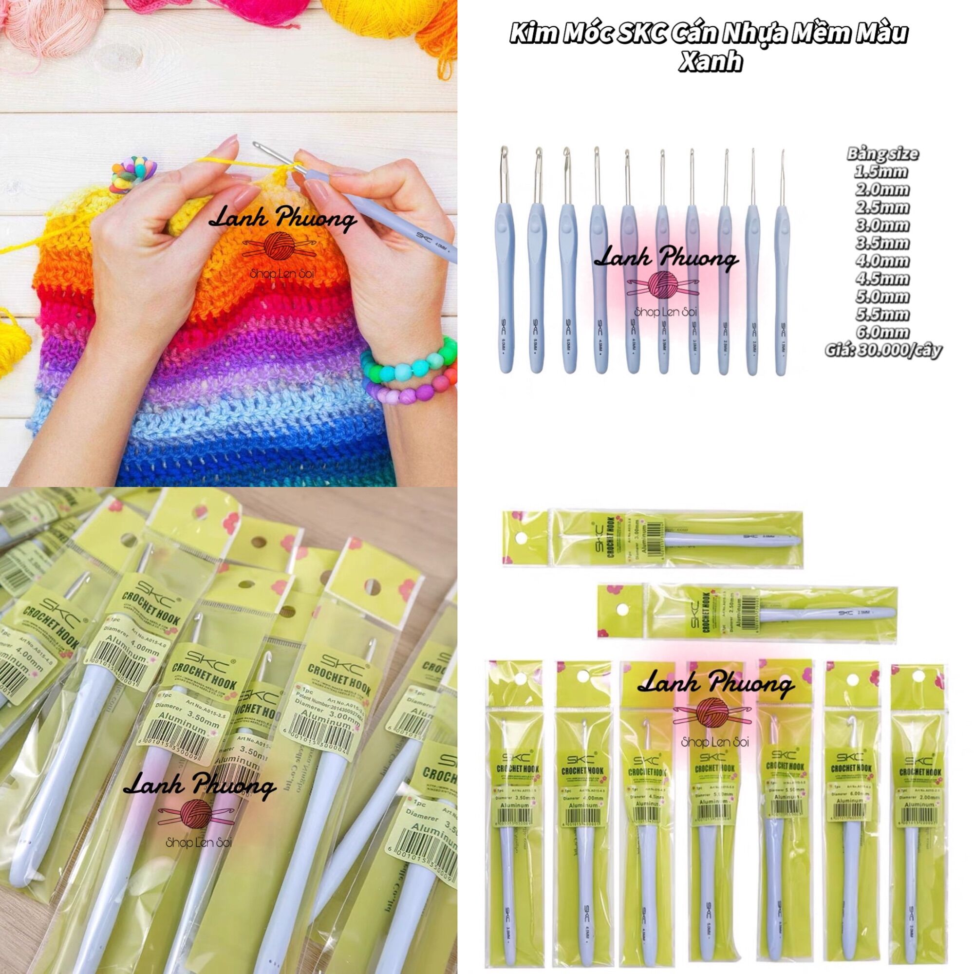 Kim Móc Len Cán Nhựa Mềm SKC/ Trắng bạc size mini