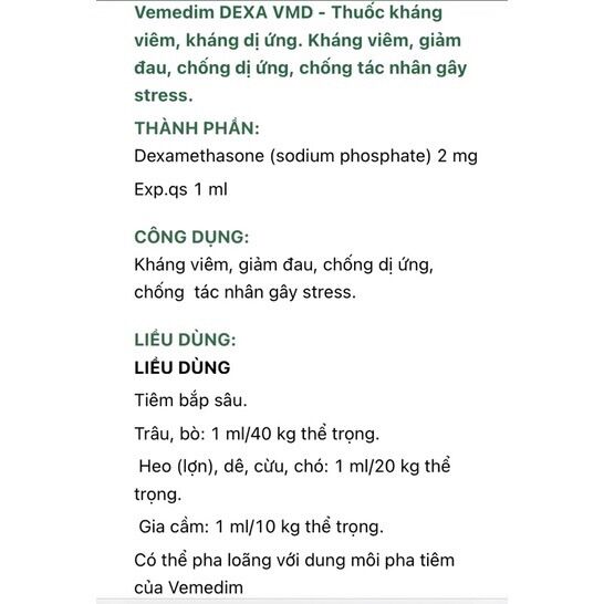 Dexa Vmd hạ sốt, kháng viêm, chống dị ứng cho heo, trâu, bò