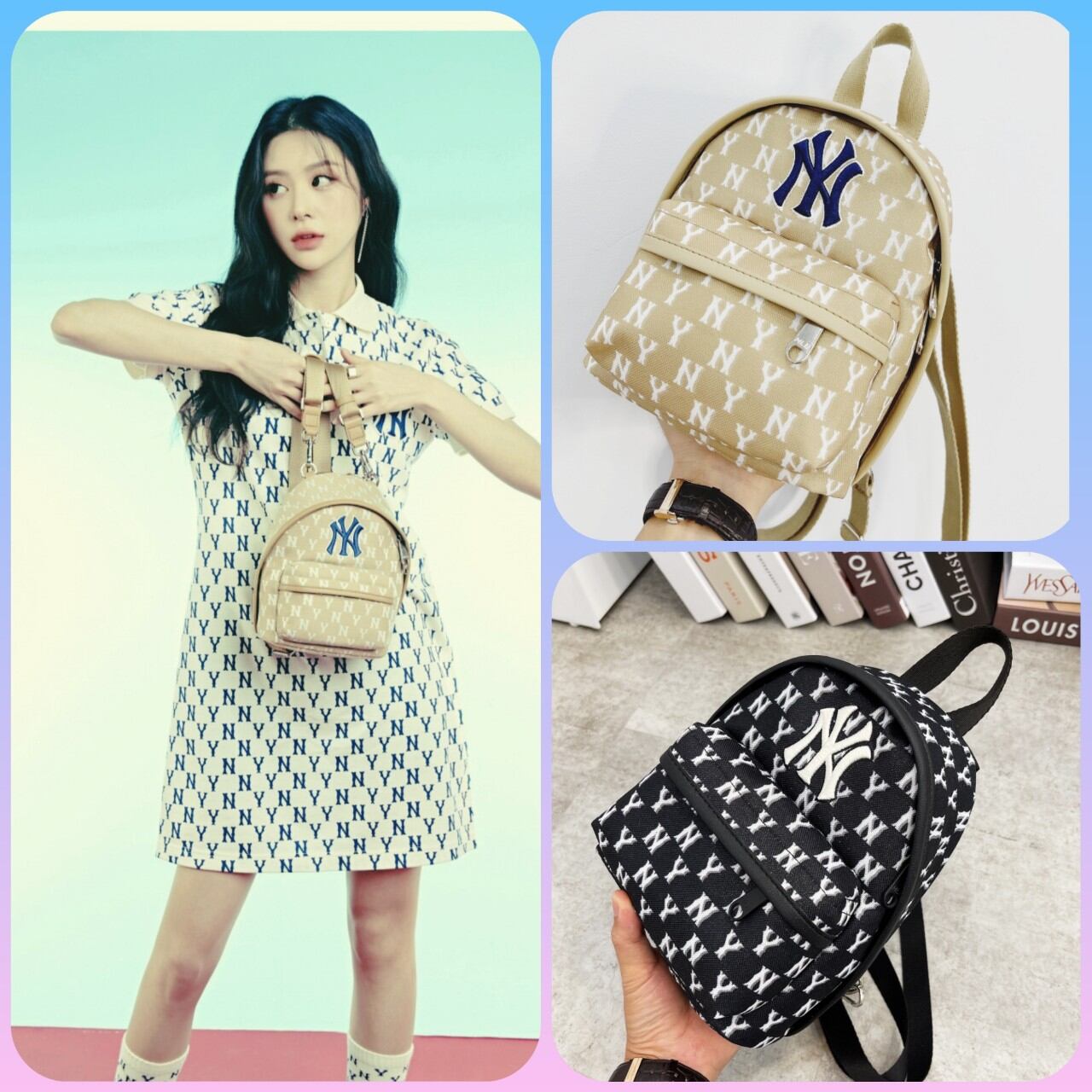 Balo mini MLB NY logo thêu họa tiết monogram