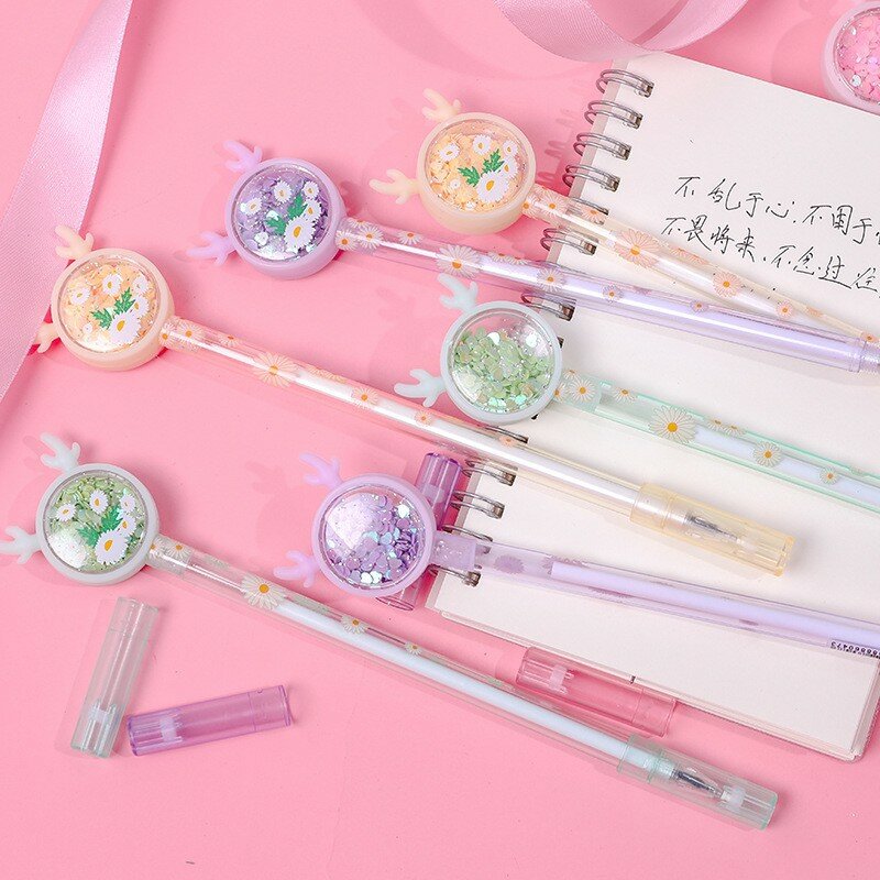 Bút mực gel sừng hươu hoa cúc nhũ kim tuyến