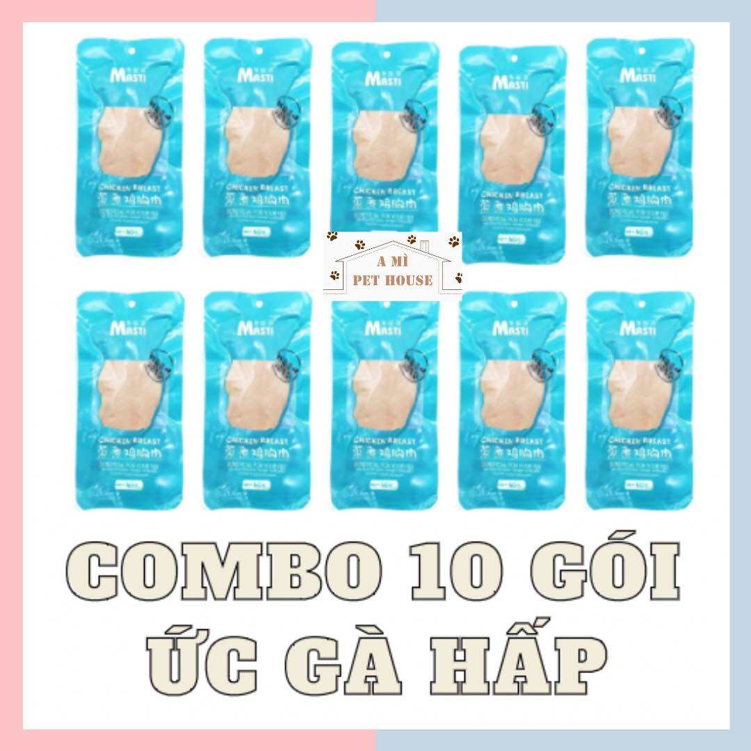 COMBO 10 gói ức gà hấp ăn liền cho chó mèo (ngày in trên bao bì là NSX)
